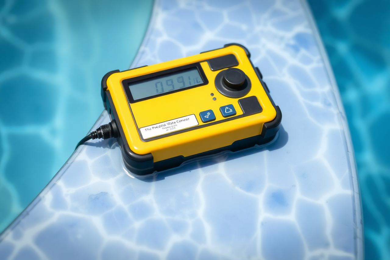 Leakalyzer electronic water loss sensor set on a pool step